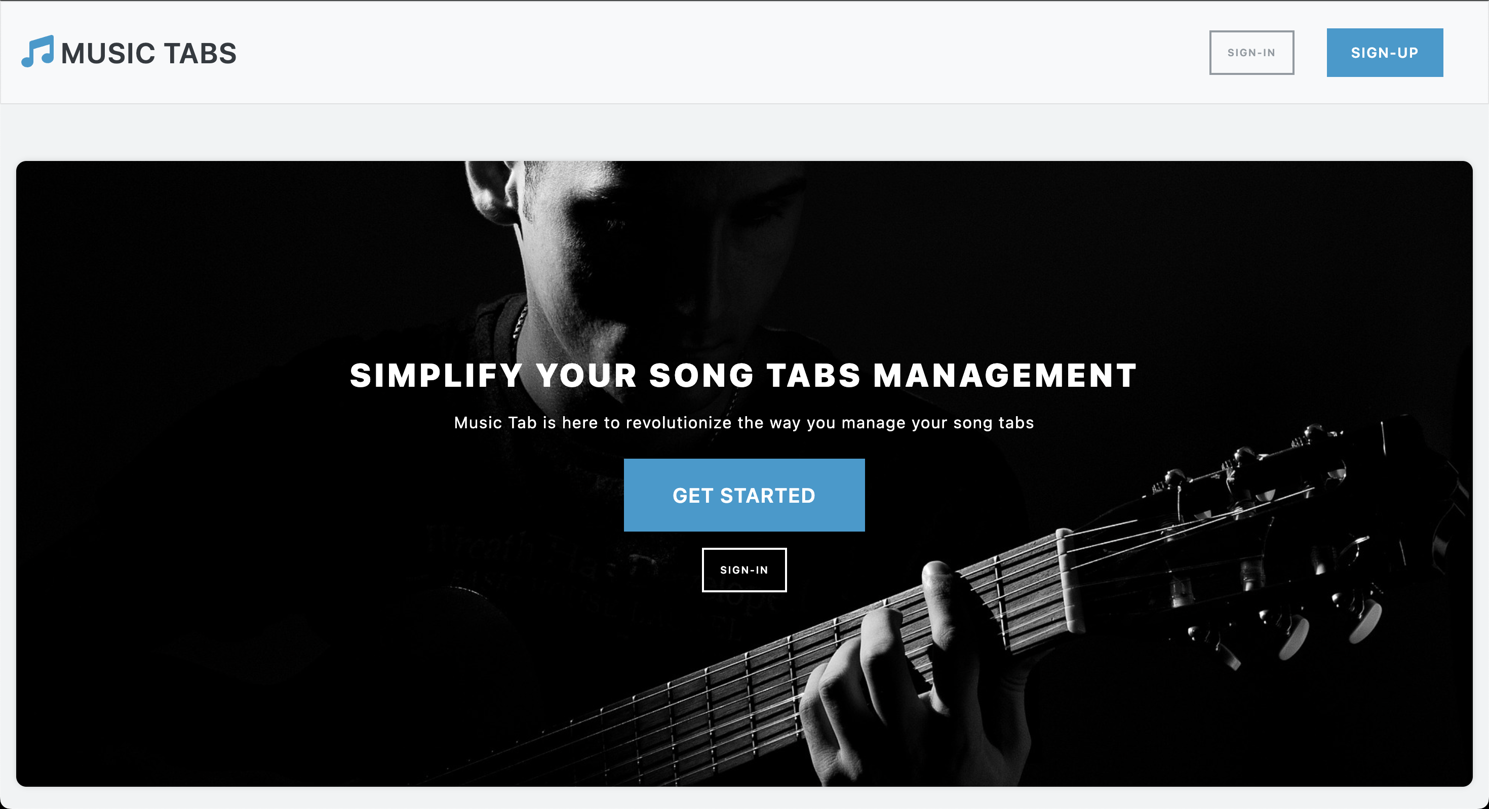 Music-Tabs application landing page